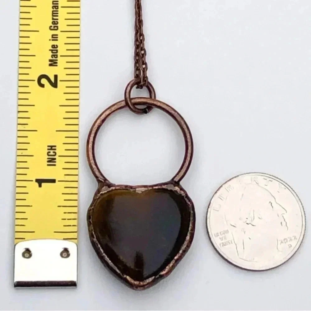 Gorgeous Handmade Heart Shape Tiger Eye and Antiqued Copper Rustic Necklace New